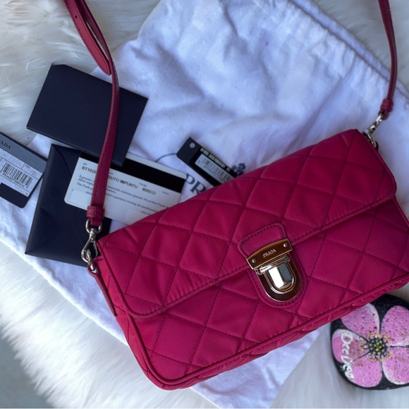 Authentic PRADA Tessuto Impuntu Shoulder Bag Pink Nylon - Picture 17 of 17